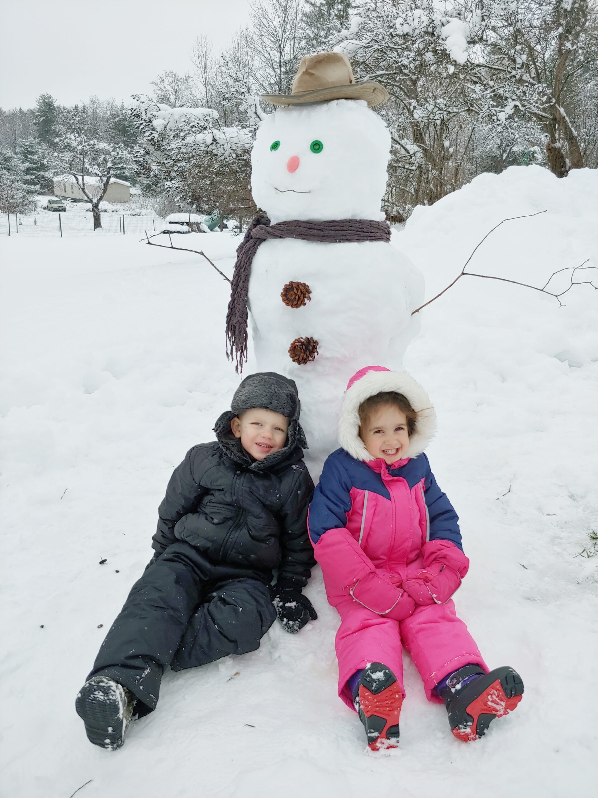 Children built a snowman