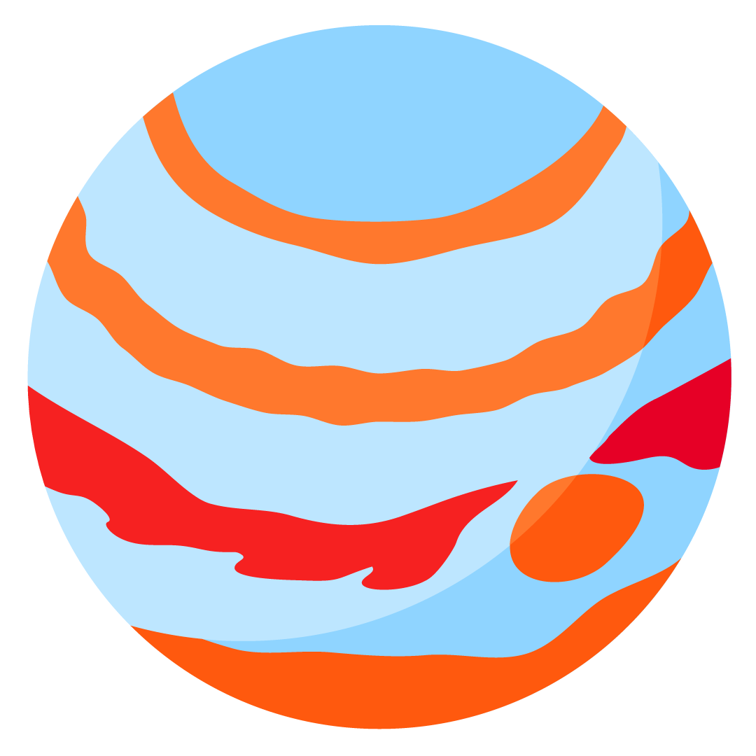 Round graphic with blue, orange and red